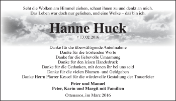 Traueranzeige von Hanne Huck von Pegnitz-Zeitung