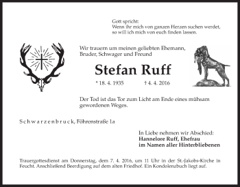 Traueranzeige von Stefan Ruff von Der Bote