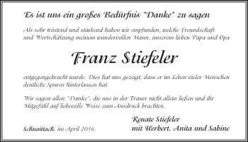 Traueranzeige von Franz Stiefeler von Pegnitz-Zeitung