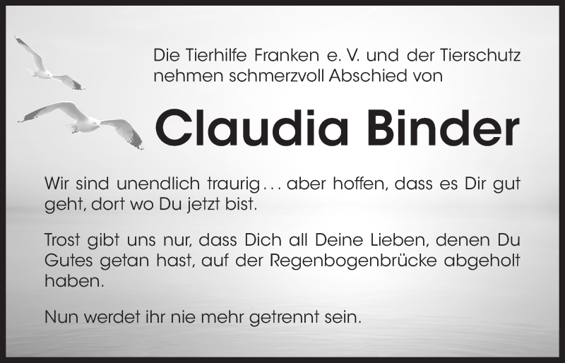  Traueranzeige für Claudia Binder vom 05.04.2016 aus Der Bote