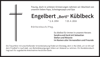 Traueranzeige von Engelbert  Küblbeck von Der Bote