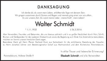Traueranzeige von Walter Schmidt von Hersbrucker Zeitung