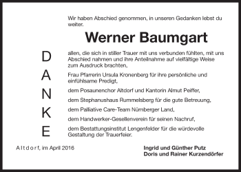 Traueranzeige von Werner Baumgart von Der Bote