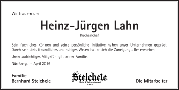 Traueranzeige von Heinz-Jürgen Lahn von Pegnitz-Zeitung