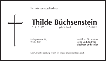 Traueranzeige von Thilde Büchsenstein von Pegnitz-Zeitung