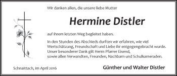 Traueranzeige von Hermine Distler von Pegnitz-Zeitung