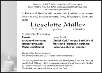 Traueranzeige von Lieselotte Müller von Hersbrucker Zeitung