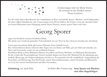 Traueranzeige von Georg Sporer von Pegnitz-Zeitung