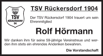 Traueranzeige von Rolf Hörmann von Pegnitz-Zeitung