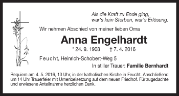 Traueranzeige von Anna Engelhardt von Der Bote