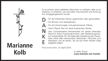 Traueranzeige von Marianne Kolb von Der Bote