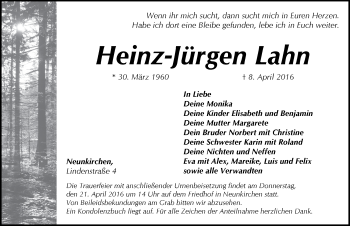 Traueranzeige von Heinz-Jürgen Lahn von Pegnitz-Zeitung