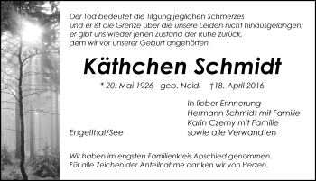 Traueranzeige von Käthchen Schmidt von Hersbrucker Zeitung