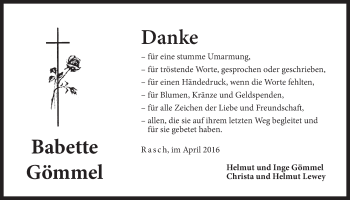 Traueranzeige von Babette Gömmel von Der Bote