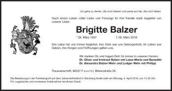Traueranzeige von Brigitte Balzer von Der Bote