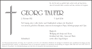 Traueranzeige von Georg Taufer von Pegnitz-Zeitung