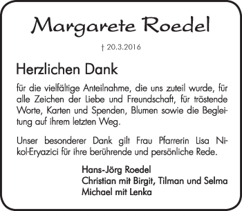 Traueranzeige von Margarete Roedel von Pegnitz-Zeitung