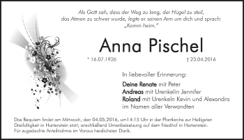Traueranzeige von Anna Pischel von Hersbrucker Zeitung