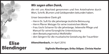 Traueranzeige von Elise Blendinger von Hersbrucker Zeitung