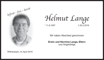 Traueranzeige von Helmut Lange von Pegnitz-Zeitung