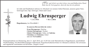 Traueranzeige von Ludwig Ehrensperger von Der Bote