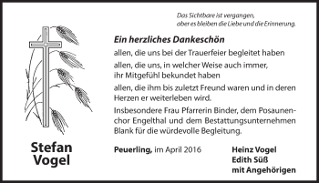 Traueranzeige von Stefan Vogel von Hersbrucker Zeitung