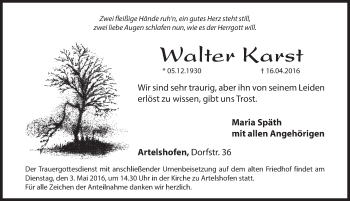 Traueranzeige von Walter Karst von Hersbrucker Zeitung