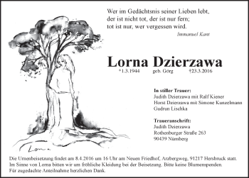 Traueranzeige von Lorna Dzierzawa von Hersbrucker Zeitung