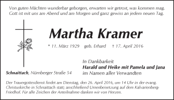 Traueranzeige von Martha Kramer von Pegnitz-Zeitung