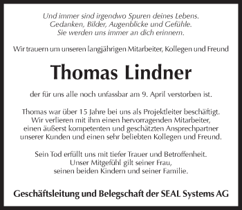 Traueranzeige von Thomas Lindner von Pegnitz-Zeitung
