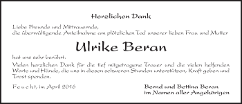 Traueranzeige von Ulrike Beran von Der Bote
