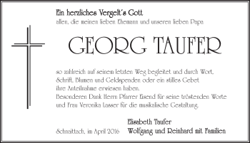 Traueranzeige von Georg Taufer von Pegnitz-Zeitung