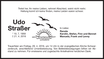 Traueranzeige von Udo Straßer von Der Bote