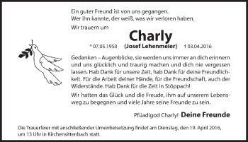 Traueranzeige von Josef Lehenmeier von Hersbrucker Zeitung
