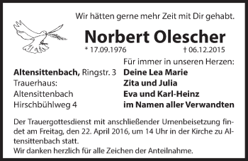 Traueranzeige von Norbert Olescher von Hersbrucker Zeitung