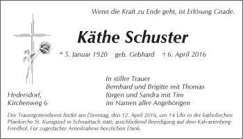 Traueranzeige von Käthe Schuster von Pegnitz-Zeitung