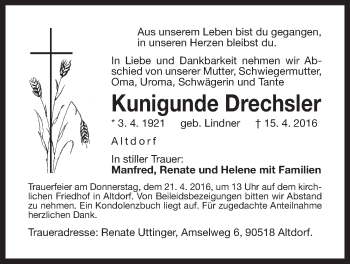 Traueranzeige von Kunigunde Drechsler von Der Bote