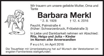 Traueranzeige von Barbara Merkl von Der Bote