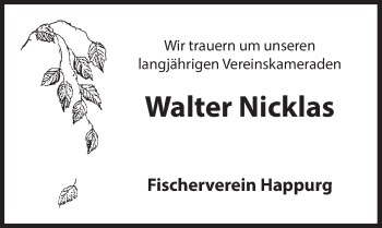 Traueranzeige von Walter Nicklas von Hersbrucker Zeitung