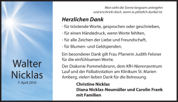 Traueranzeige von Walter Nicklas von Hersbrucker Zeitung