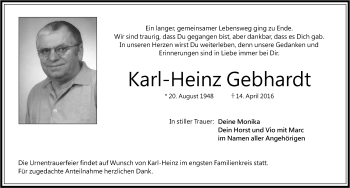 Traueranzeige von Karl-Heinz Gebhardt von Pegnitz-Zeitung