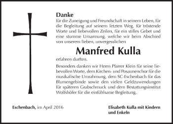 Traueranzeige von Manfred Kulla von Hersbrucker Zeitung