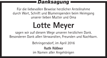 Traueranzeige von Lotte  Meyer von Pegnitz-Zeitung