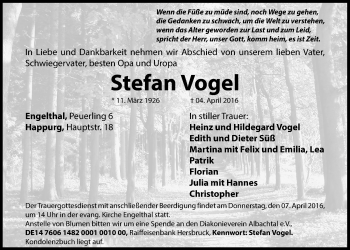 Traueranzeige von Stefan Vogel von Der Bote