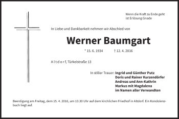Traueranzeige von Werner Baumgart von Der Bote