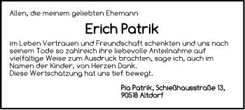 Traueranzeige von Erich Patrik von Der Bote