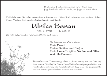 Traueranzeige von Ulrike Beran von Der Bote