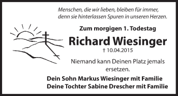 Traueranzeige von Richard Wiesinger von Hersbrucker Zeitung