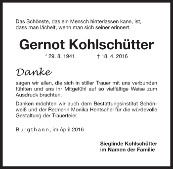 Traueranzeige von Gernot Kohlschütter von Der Bote