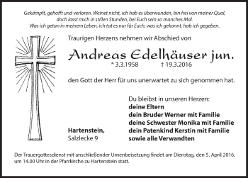 Traueranzeige von Andreas Edelhäuser von Hersbrucker Zeitung